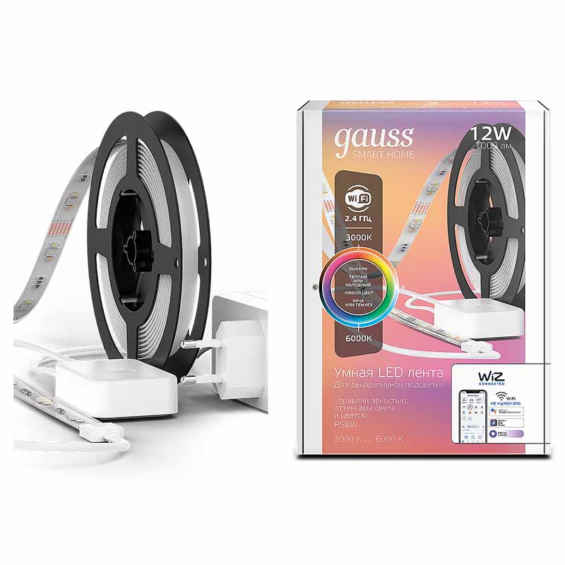 Лента Gauss Smart Home 12W 1000lm 3000-6000К 100-240V IP20 3м RGBW+изм.цвет.темп.+дим. LED 1/20 5010122