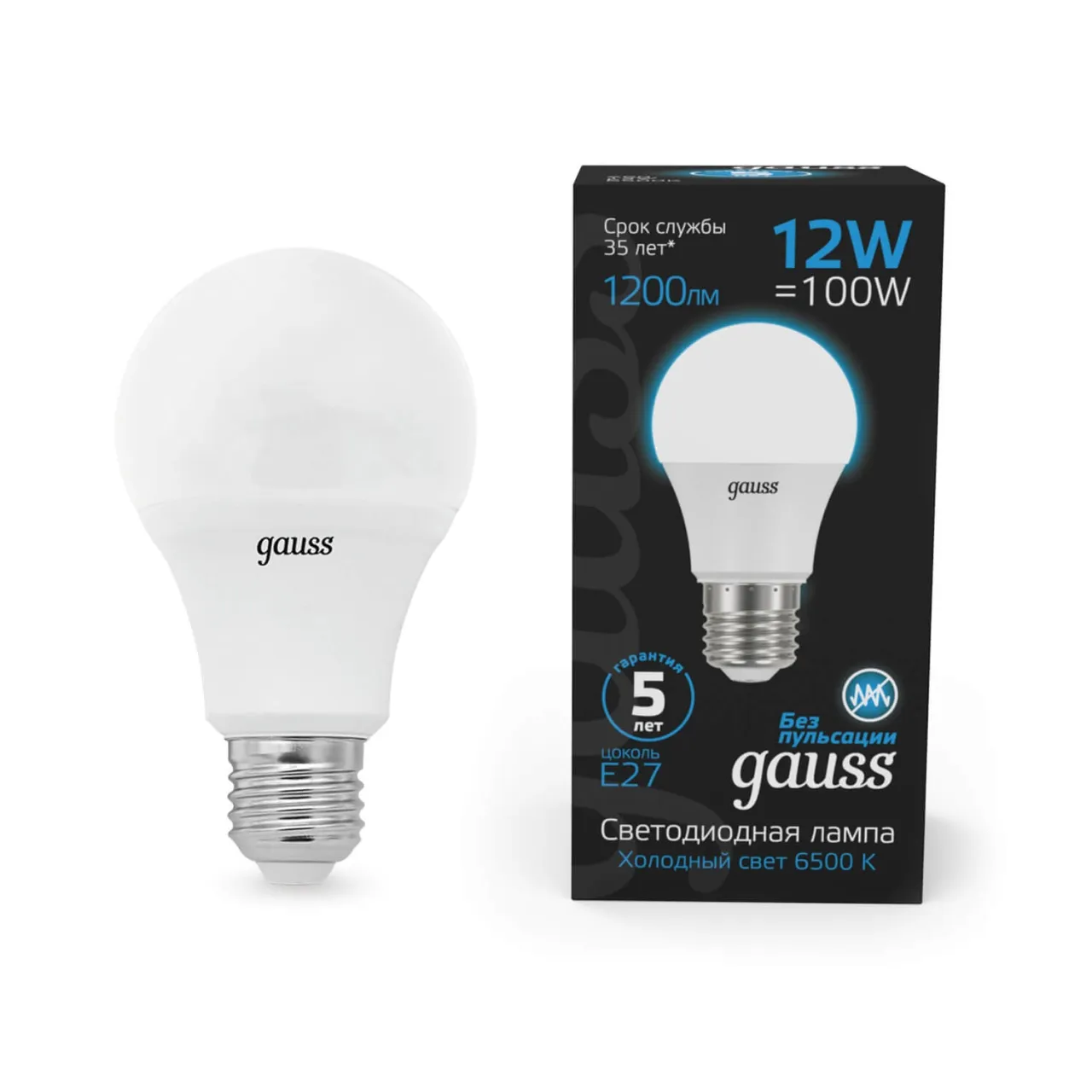 Лампа Gauss A60 12W 1200lm 6500K E27 LED 1/10/50 102502312