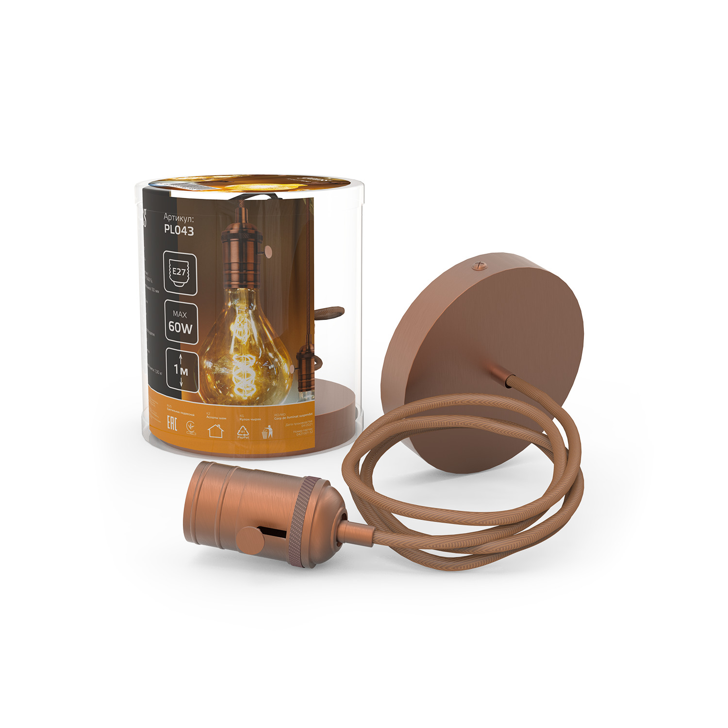 Светильник подвесной Gauss Decor PL043 медный E27, 1 м, 1/40 PL043