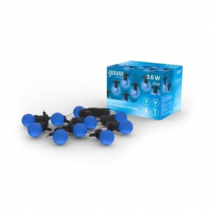 Гирлянда светодиодная "Белт Лайт" Gauss серия Holiday, 10 ламп, 7,7 м, IP44, синий, 1/6 HL063