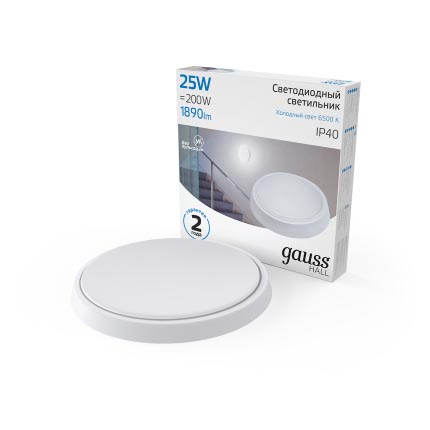 Светильник ЖКХ Gauss HALL круг 25W 1890lm 6500K 200-240V IP40 D210*35мм белый LED 1/20 193411325