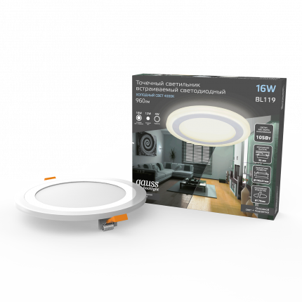 Светильник Gauss Backlight круг 12+4W 960lm 4000K 180-265V IP20 монт Ø170 190*31мм 3 реж  LED 1/20 BL119